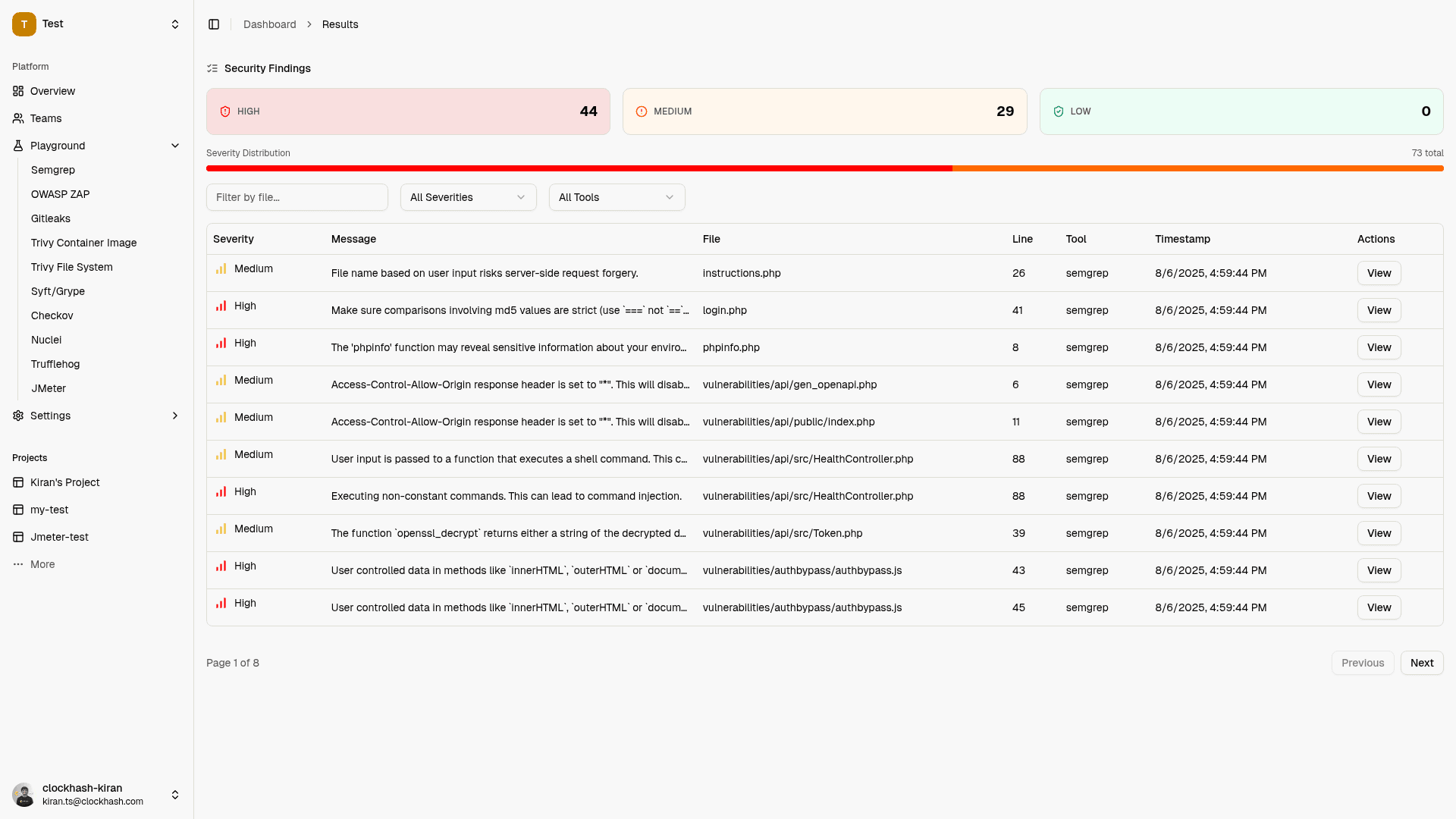 DevSecOps dashboard preview light